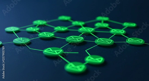 Obraz Green email icons connected in a digital network