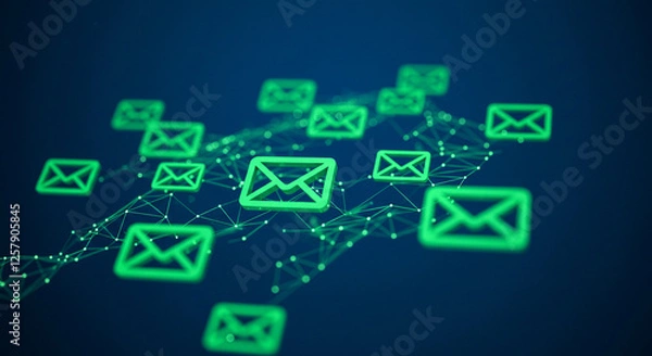 Obraz Abstract digital network of green email icons