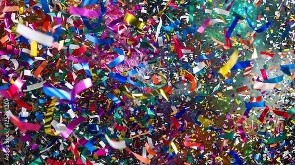 Fototapeta A festive, abstract background of colorful bokeh and confetti.