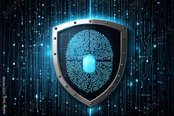 Obraz A glowing shield with binary code, symbolizing data security in cyberspace