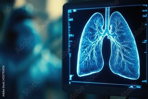 Obraz A doctor examining an advanced bronchoscopy, with detailed views of the lungs on the screen, symbolizing the early-onset of heart and respiratory distress