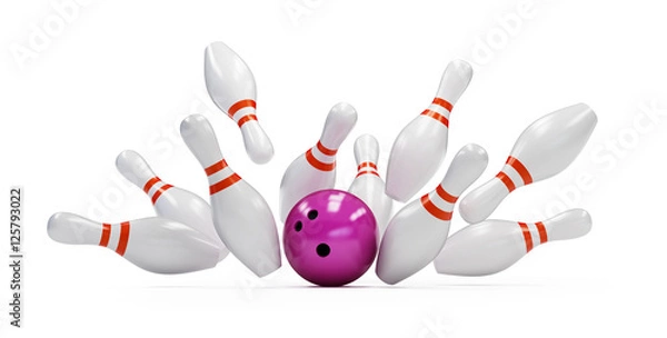 Obraz bowling strike on white background. 3d Illustrations