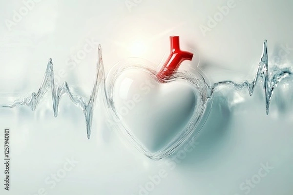 Fototapeta Conceptual image of a heart monitor graph with a 3D heart and red clock hand, symbolizing the importance of heart health, emergency response, and cardiovascular care.