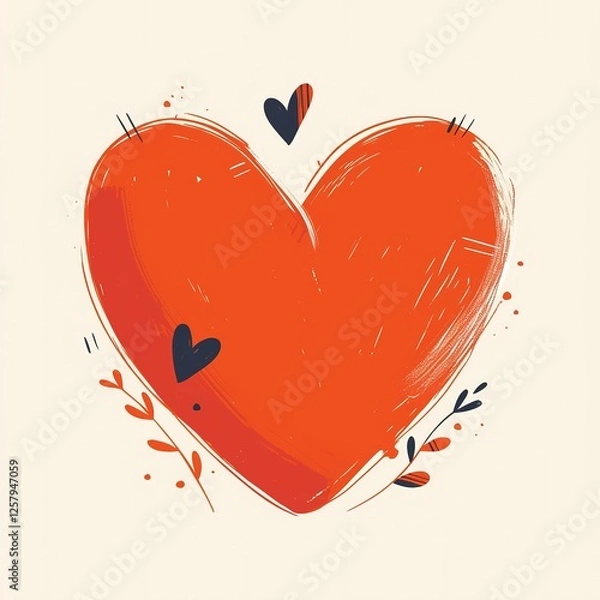 Fototapeta Hand-drawn simple heart line with a curved tail, isolated on a white background. Minimalist black thin line doodle love symbol, perfect for wedding invitation card design, greeting card, or romantic e