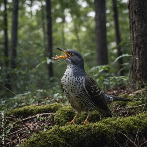 Fototapeta A cuckoo bird calling out from the depths of the woods.