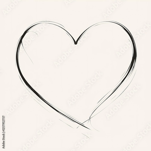 Fototapeta Hand-drawn simple heart line with a curved tail, isolated on a white background. Minimalist black thin line doodle love symbol, perfect for wedding invitation card design, greeting card, or romantic e