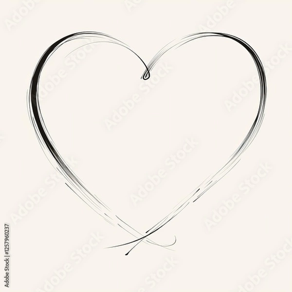 Fototapeta Hand-drawn simple heart line with a curved tail, isolated on a white background. Minimalist black thin line doodle love symbol, perfect for wedding invitation card design, greeting card, or romantic e