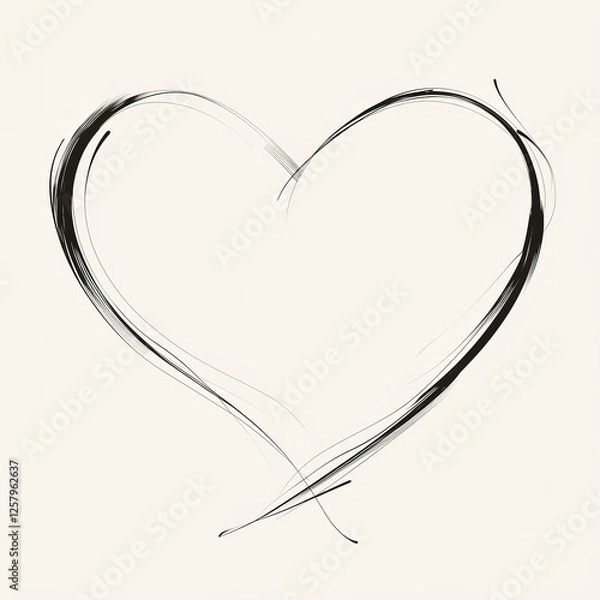 Fototapeta Hand-drawn simple heart line with a curved tail, isolated on a white background. Minimalist black thin line doodle love symbol, perfect for wedding invitation card design, greeting card, or romantic e