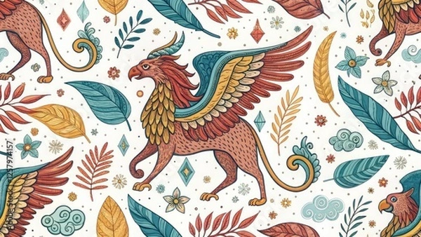 Fototapeta Mythological Creature Doodle Art, High Depth of Field, Fantasy Sketch, Whimsical Illustration, Digital Painting