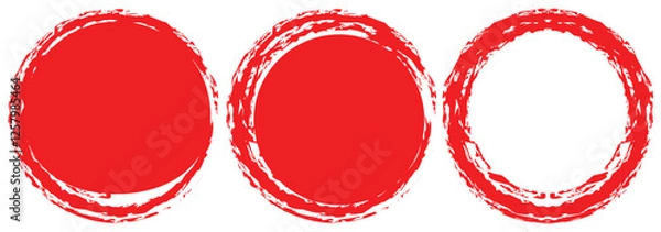 Fototapeta Brush red stroke circle japan sun frame. Hand drawn rough scribble texture effect red circle. Brush circles. grunge circles.