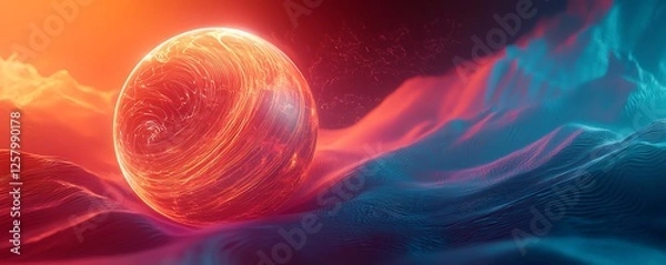 Fototapeta High-quality 3D render a futuristic glowing plasma ball or globe, featuring smooth flowing waves in a magical, abstract setting.
