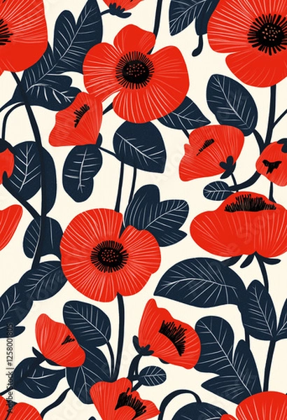 Fototapeta Seamless red poppies pattern