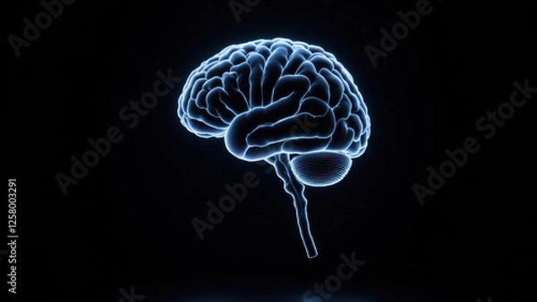 Fototapeta Brain with AI-generated connections on dark background.