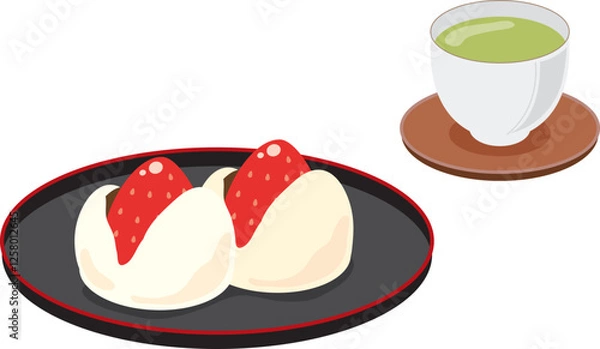 Obraz いちご大福とお茶