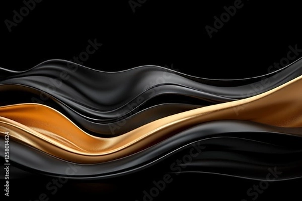 Fototapeta Elegant black and gold fluid abstract texture waves - digital artwork background
