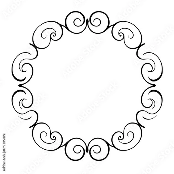 Fototapeta Black Ink Swirling Frame with Ornate Scrollwork on White Background, Frame, Swirls, and a minimalist design.