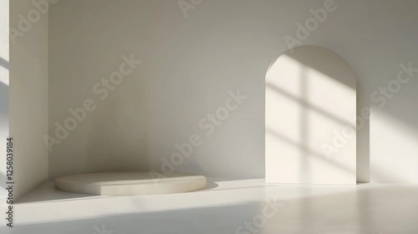 Fototapeta Minimalist Beige Room Studio Display Podium with Arch Shadow