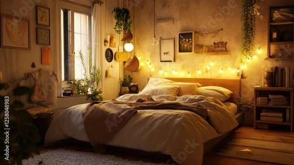 Fototapeta Bedroom, warm and inviting atmosphere