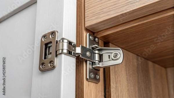 Fototapeta A closeup of a softclose hinge being attached to cabinet doors demonstrating the functionality and modern features integrated into the custom design.