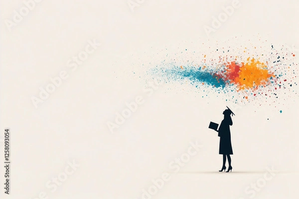 Fototapeta A woman in a graduation gown is holding a book