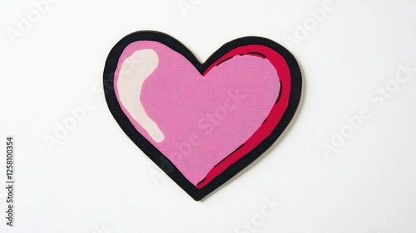 Fototapeta a stylized, abstract heart shape against a plain white background ,  The heart is outlined with a bold black border, creating a striking contrast with the interior colors