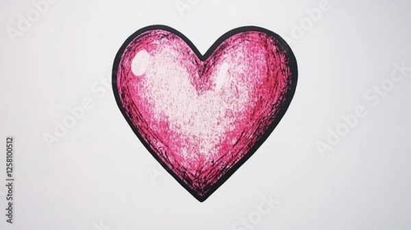Fototapeta a stylized, abstract heart shape against a plain white background ,  The heart is outlined with a bold black border, creating a striking contrast with the interior colors