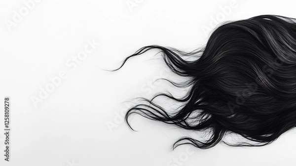 Obraz Dark lustrous hair flows gracefully against a bright white background. AI Generated