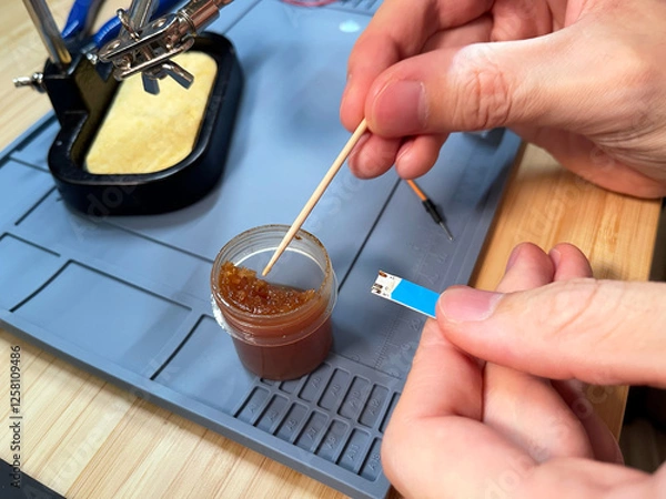 Fototapeta Soldering Electronics with Precision Tools 