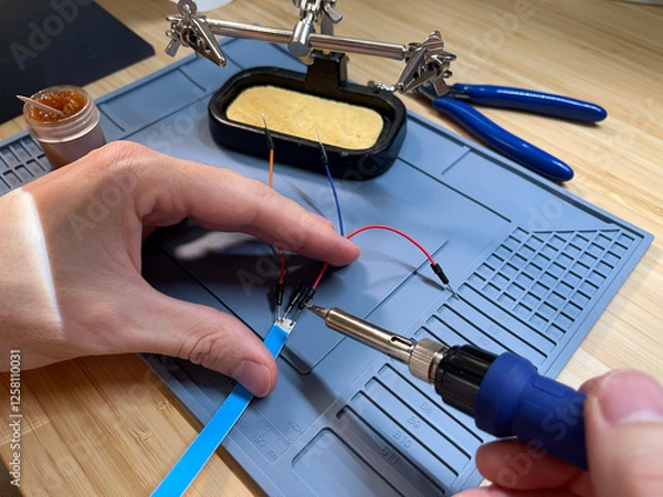 Fototapeta Soldering Electronics with Precision Tools 