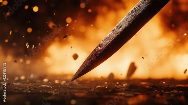 Fototapeta Macro shot of a spearhead in flames.