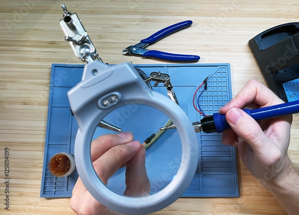 Fototapeta Soldering Electronics with Precision Tools 