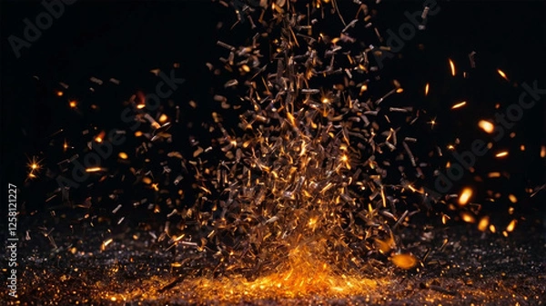 Fototapeta Abstract Fire Particles – Golden Red Sparks Floating in the Dark