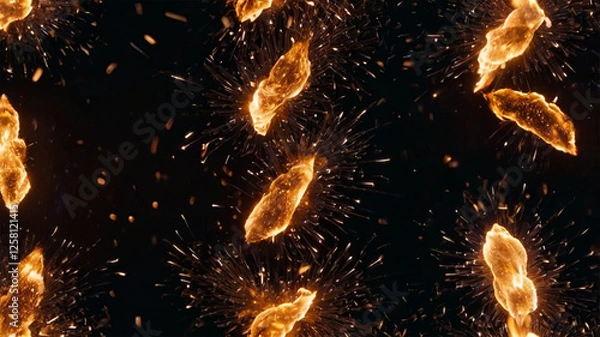 Fototapeta Burning Ember Glow – Dynamic Fire Sparks on Dark Night Backdrop
