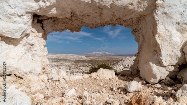 Obraz Rocky landscape view through crevice, arid mountainscape, daytime, photo for travel brochure, background