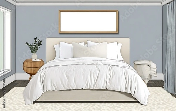 Fototapeta Serene bedroom design, neutral palette, natural light, calm background, interior design inspiration