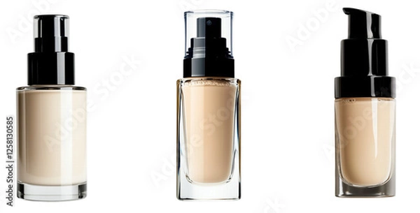 Fototapeta Set of Elegant Makeup Foundation Bottles, isolated on transparent background.
