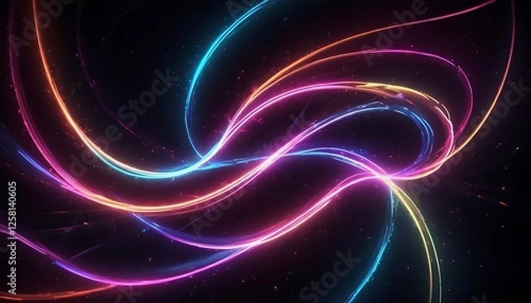 Fototapeta Abstract Neon Swirls Glowing In Dark Space