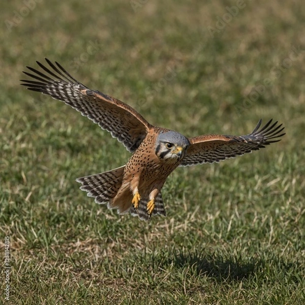 Fototapeta A kestrel hovering in the air, scanning the ground for prey.