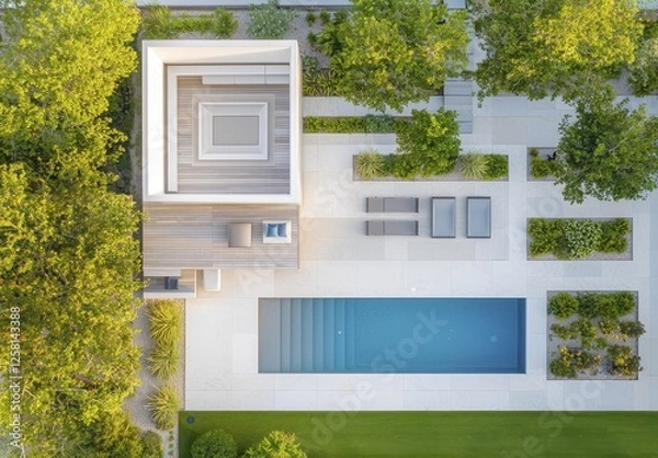 Obraz Design Modern home with pool and landscaped garden