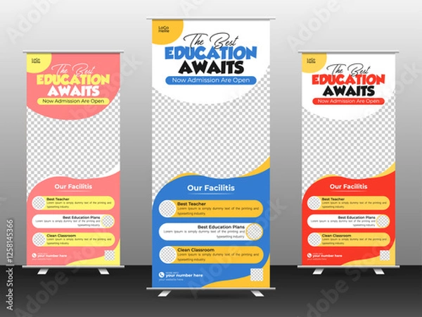 Obraz Education or school, college, university and coaching center admission roll up banner design template.