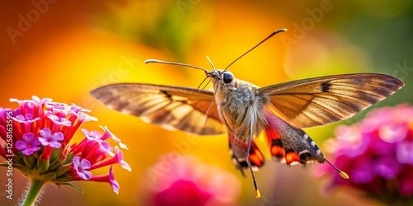 Fototapeta Hummingbird Hawk-Moth on Blossom: Minimalist Nature Photography