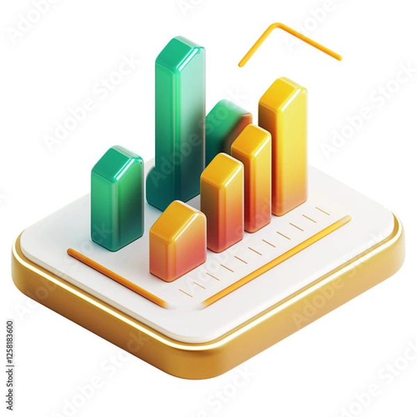 Obraz 3D Isometric Bar Graph Chart Showing Business Growth and Financial Success, Transparent Background, Ai Generative Images