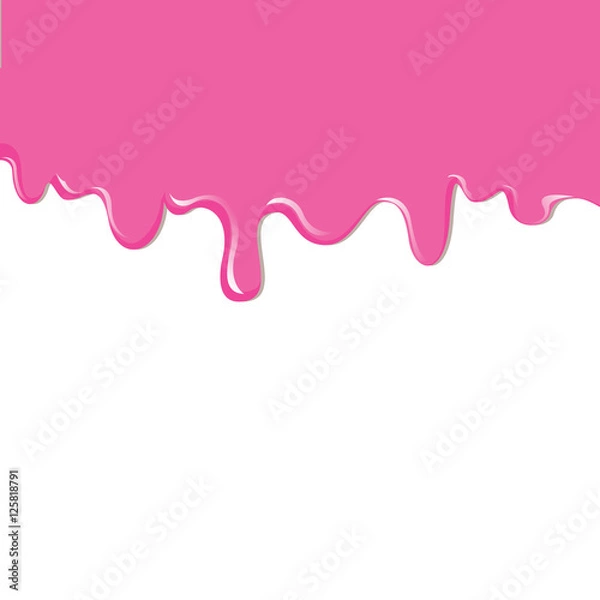 Fototapeta Yogurt drips. Strawberry milk product flowing - white background. Seamless horizontal border. Strawberry cream. vector illustration