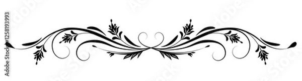 Obraz Floral ornament with leaves and abstract lines. Graceful decorative element for decor and greeting or invitation card design