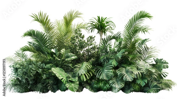 Fototapeta Tropical plants and trees growing in a lush green garden with transparent background