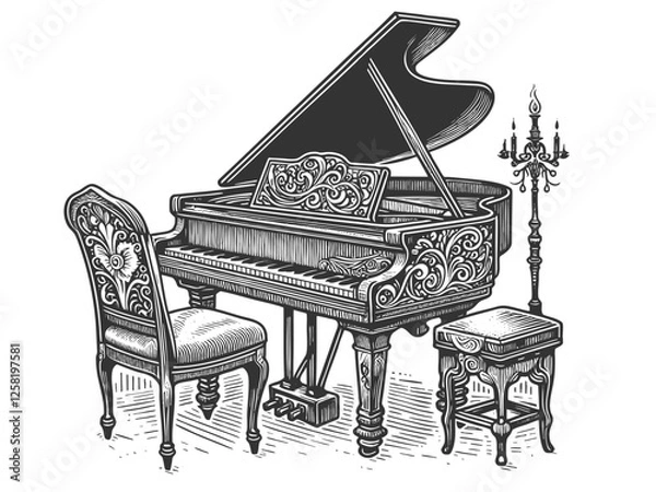 Obraz Grand Piano with Ornate Details vector