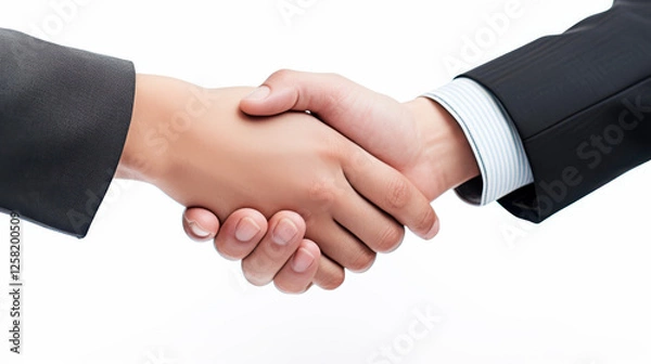 Fototapeta Close-up of a professional handshake between two business people on a white background symbolizing agreement partnership and trust