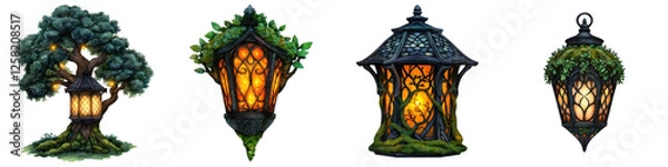 Fototapeta Enchanting fairy tale lanterns glowing in a magical woodland scene with whimsical ethereal and captivating atmosphere