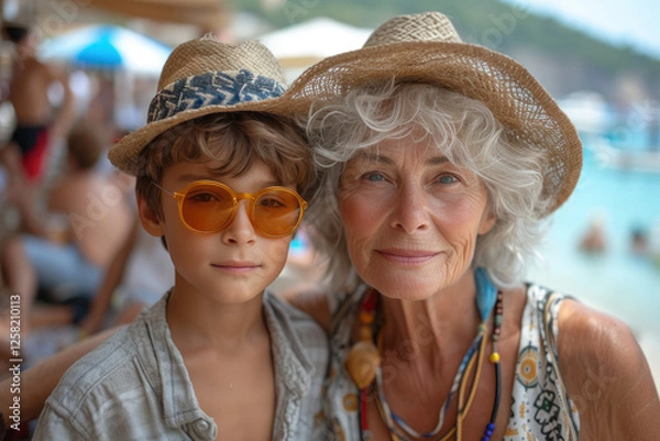 Obraz grandma and grandson went on a trip. Beautiful old age