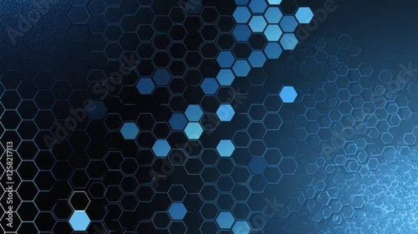 Fototapeta Minimalist abstract hexagonal pattern on a Blue background. Banner template with white space for text, perfect for modern and professional design uses.
